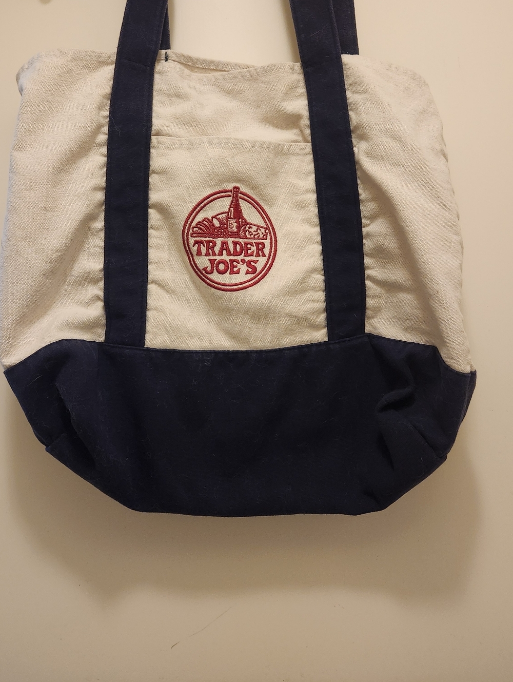 Original Authentic Trader Joe's Navy and Cream Canvas Tote